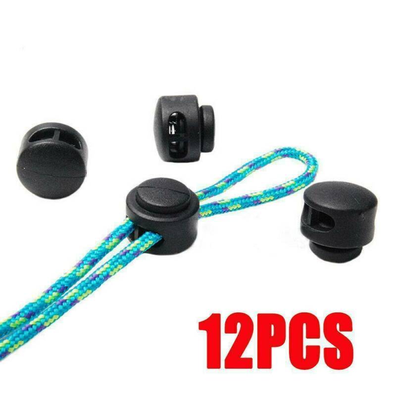 12pcs Black Paracord Cord Lock Clamp 2 Hole Toggle Clip Stoppers Accessories Set